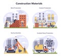 Constructin material production industry set. Bricks, cement, sand