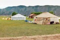 Constructing Monglian yurts called gers, Mongolia