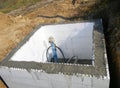 Constructing a pump house, pumping station, water borehole chamber from Insulating concrete forms ICF, concrete walls between