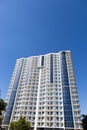 Constructing skyscraper over blue sky, modern architecture. Royalty Free Stock Photo