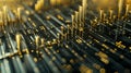 Constructing visual elements from complex data, with 3D graphs growing in a wide format, Ai Generated