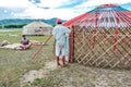 Constructing yurts or gers, central Mongolia