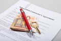 Construction agreement with key and Euro notes Royalty Free Stock Photo