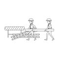 Construction architectural engineering work cartoon in black and white