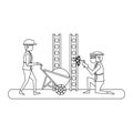 Construction architectural engineering work cartoon in black and white