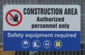 Construction area. Authorized personnel only warning sign