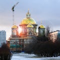 The scene of the construction of an Orthodox Church in St. Petersburg, Russia Royalty Free Stock Photo