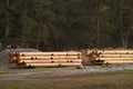 Construction (assembly) of a chalet from galvanized logs. Royalty Free Stock Photo