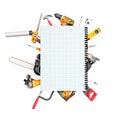 construction background with notebook and tools 3d render on white no shadow Royalty Free Stock Photo