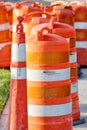 A group of construction barricades.