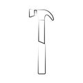 Construction black and white icon of a manual metal hammer with a wooden handle intended for building and carpentry work