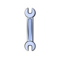 Construction blue icon of a tap open-end wrench designed to tighten and loosen nuts and bolts for repair. Construction metalwork