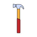 Construction blue and red icon of a manual metal hammer with a wooden handle intended for construction and carpentry work