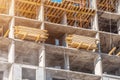 Construction, boards on the floor of a multistory building