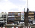 The construction of bridge columns where people are working, concrete cement, strong ground structures - Nakhon Pathom Thailand -