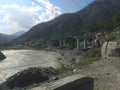 Construction of bridge near river chenab