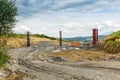 Construction of bridge pillars for new freeway Royalty Free Stock Photo