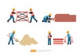 Construction Builder Character Set. Carry and Move Scaffold Stair, digging sand Material, installs fencing warning cones on road,