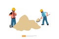 Construction Builder Character with Shovel digging sand Material. Road Work Vector Illustration of Construction Worker Royalty Free Stock Photo