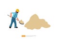 Construction Builder Character with Shovel digging sand Material. Vector Illustration of Construction Worker