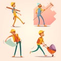 Construction Builder Retro Cartoon icons Set Royalty Free Stock Photo