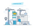 Construction building. Architectural building work process houses with crane. Royalty Free Stock Photo