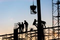 Construction Building casting concrete work on scaffolding