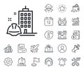 Construction building line icon. Engineer or architect helmet sign. Salaryman, gender equality and alert bell. Vector