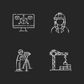 Construction building process chalk white icons set on black background