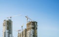 Construction Building site banner background. Construction crane with new apartment skyscraper building. Building Royalty Free Stock Photo