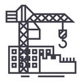 Construction buildings vector line icon, sign, illustration on background, editable strokes Royalty Free Stock Photo