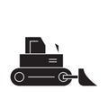 Construction bulldozer black vector concept icon. Construction bulldozer flat illustration, sign