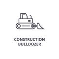 Construction bulldozer vector line icon, sign, illustration on background, editable strokes