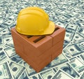 Construction business with a yellow hardhat helmet on a floor of Royalty Free Stock Photo
