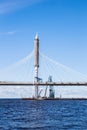 Construction of Cable-stayed bridge over Petrovsky as part of the Western High Speed Diameter in St. Petersburg Royalty Free Stock Photo