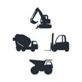 Construction car icon set, build machine, vector isolated illustration, side view on white background Royalty Free Stock Photo