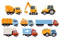 Construction and cargo transport set, heavy equipment, construction vehicles vector Illustrations on a white background Royalty Free Stock Photo