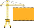 Construction Civil Tower Crane with Poster Icon in Flat Style. Vector Illustration