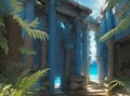 Construction with columns of lost Atlantida world. Lost ancient civilization. Ai generated