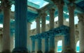 Construction with columns of lost Atlantida world. Lost ancient civilization. Ai generated