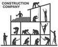 Construction company. Banner for building campaigns. Collection of builders silhouettes. Builders