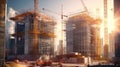 Construction company build a new big building. Generative AI Royalty Free Stock Photo