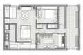 Construction concept: apartment plan, drawing, black and white photo. Photo generated by AI