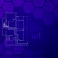 Construction concept. Blue print with a heating system. HVAC engineering graphics CAD.