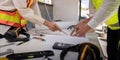 Construction concept of Engineer or architect meeting for project working with partner and engineering tools on building Royalty Free Stock Photo