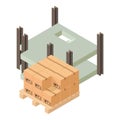 Construction concept icon isometric vector. New building frame and wood pallet Royalty Free Stock Photo
