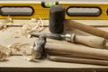 Construction tools on wooden background.Copy space for text.