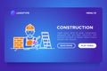 Construction concept with thin line icons: builder in helmet, work tools, brickwork, stepladder. Vector illustration, web page