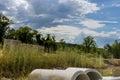 Construction of concrete pipe of drainage system work on the road for drained water sewer Royalty Free Stock Photo