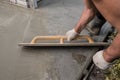 Equipment and construction of a paving concrete walkway around t Royalty Free Stock Photo